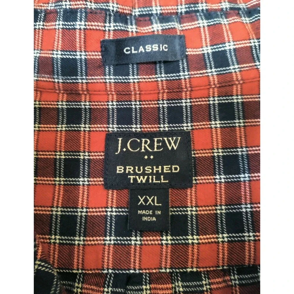 J. Crew Brushed Twill Flannel Mens 2XL Red Blue White Plaid American Classic EUC